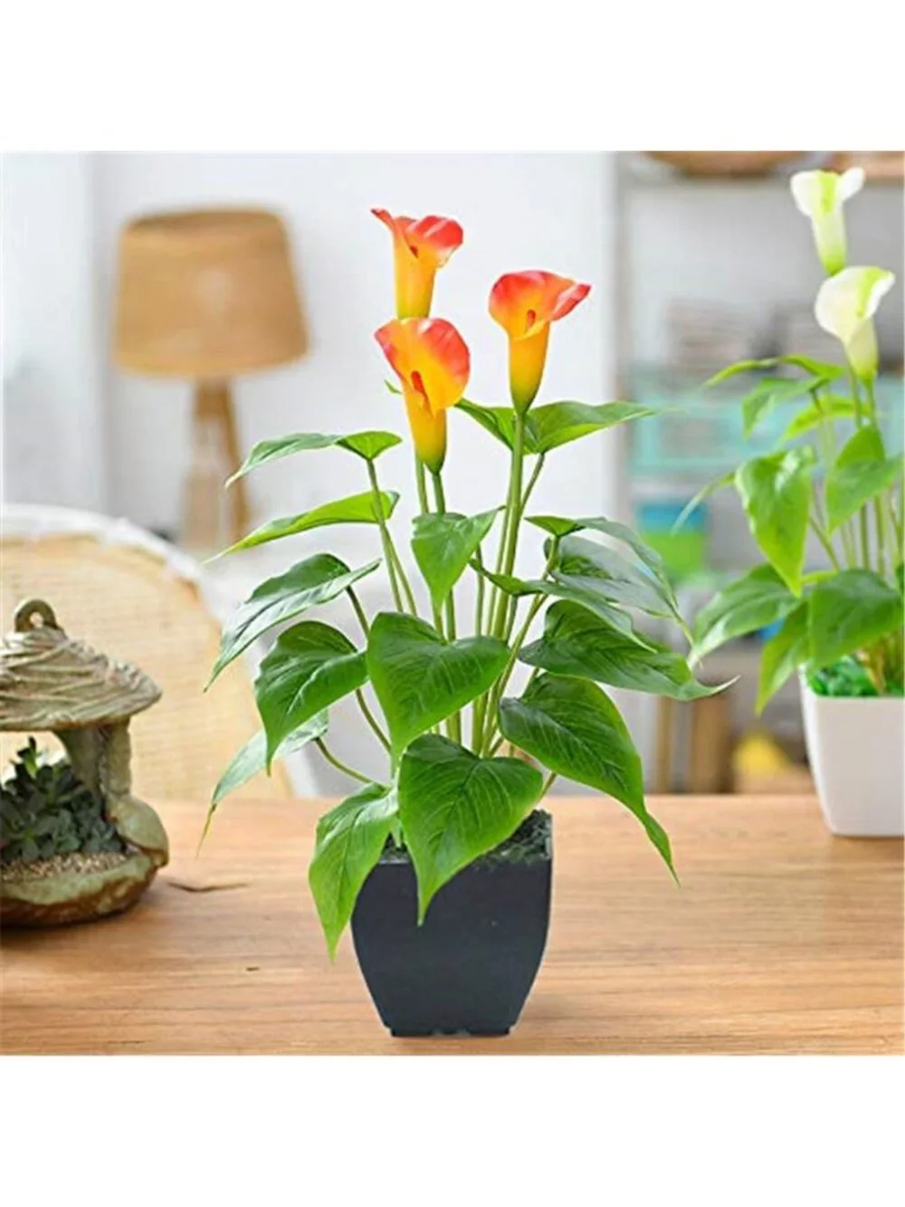 Artificial calla lily potted plant orange faux flower home office decor